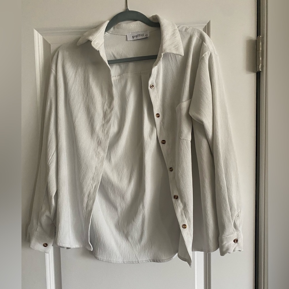 White corduroy button up shirt